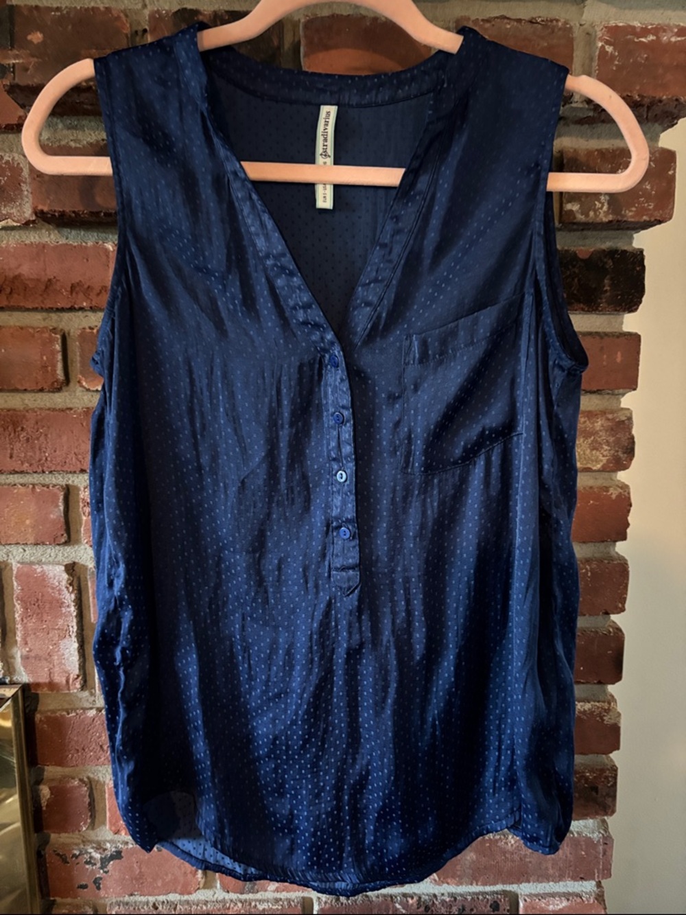 stradivarius Navy Satin V-Neck Sleeveless Camisole Tank Layering Top Size Small